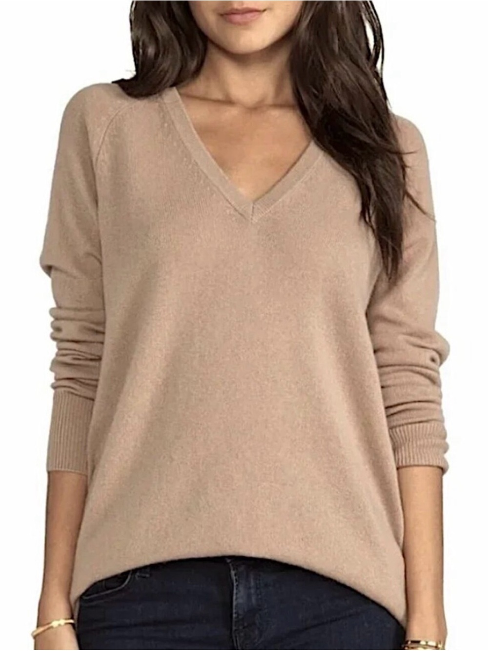 NWT$288 Equipment Femme Asher  V-Neck 100% Cashmere Tunic Sweater Camel L Large